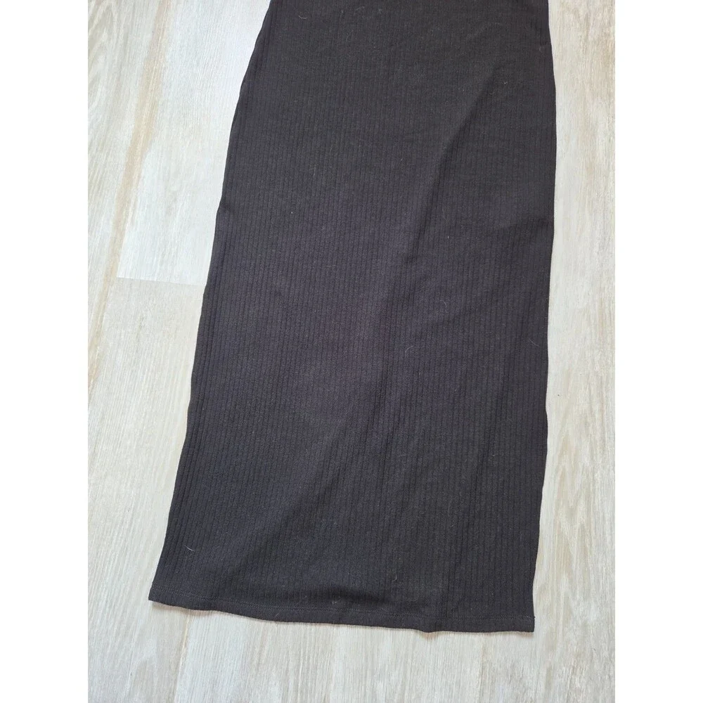 Abercrombie & Fitch Black Ribbed V Neck Side Slit Maxi Tank Dress Size S EUC